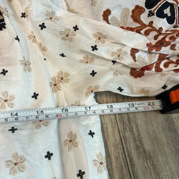 Farm Rio Flower Fan Off White Tapestry Dress Puff Sleeve Button Down Size Small - Picture 5 of 14